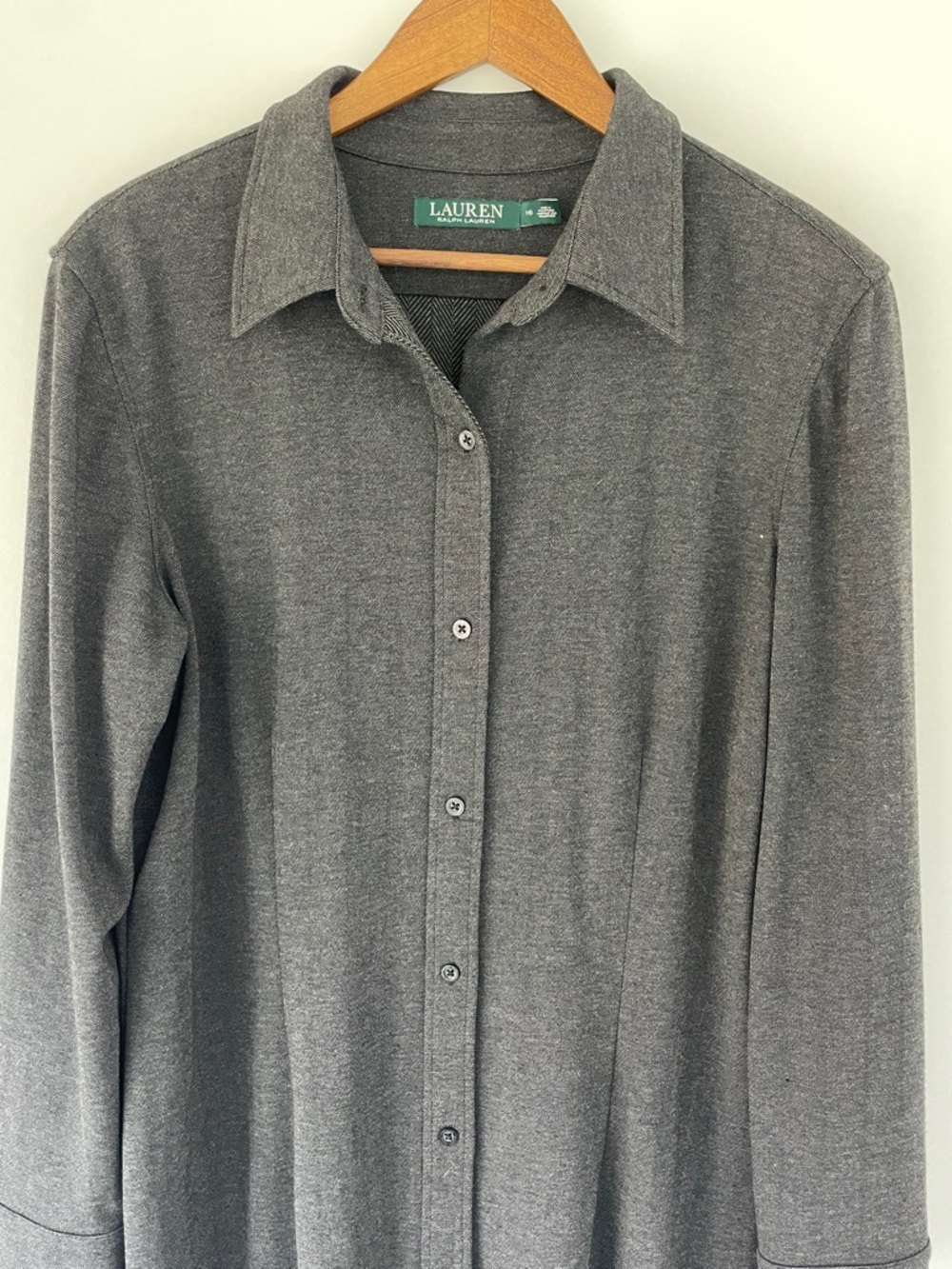 Lauren Ralph Lauren Charcoal Gray Long-Sleeve Button Shirt Dress - Picture 2 of 8